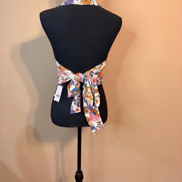 Willow Root Floral Wrap Halter Top Retro Summer Boho Festival Crop Tank Large - Picture 5 of 7